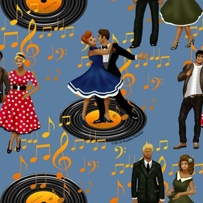 Rockabilly Dancers on Slate Blue