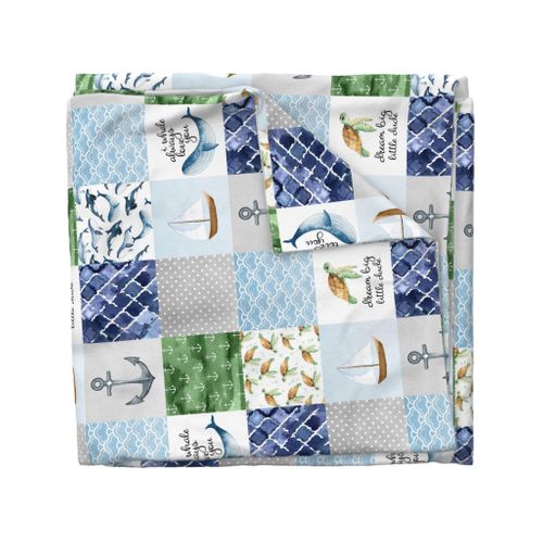 Dream Big Little Dude//I whale always Love you//Nautical + Turtles - Wholecloth Cheater Quilt - Rotated