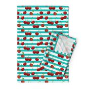 Sweet Cherries  Turquoise & White Stripes