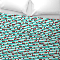 Sweet Cherries  Turquoise & White Stripes