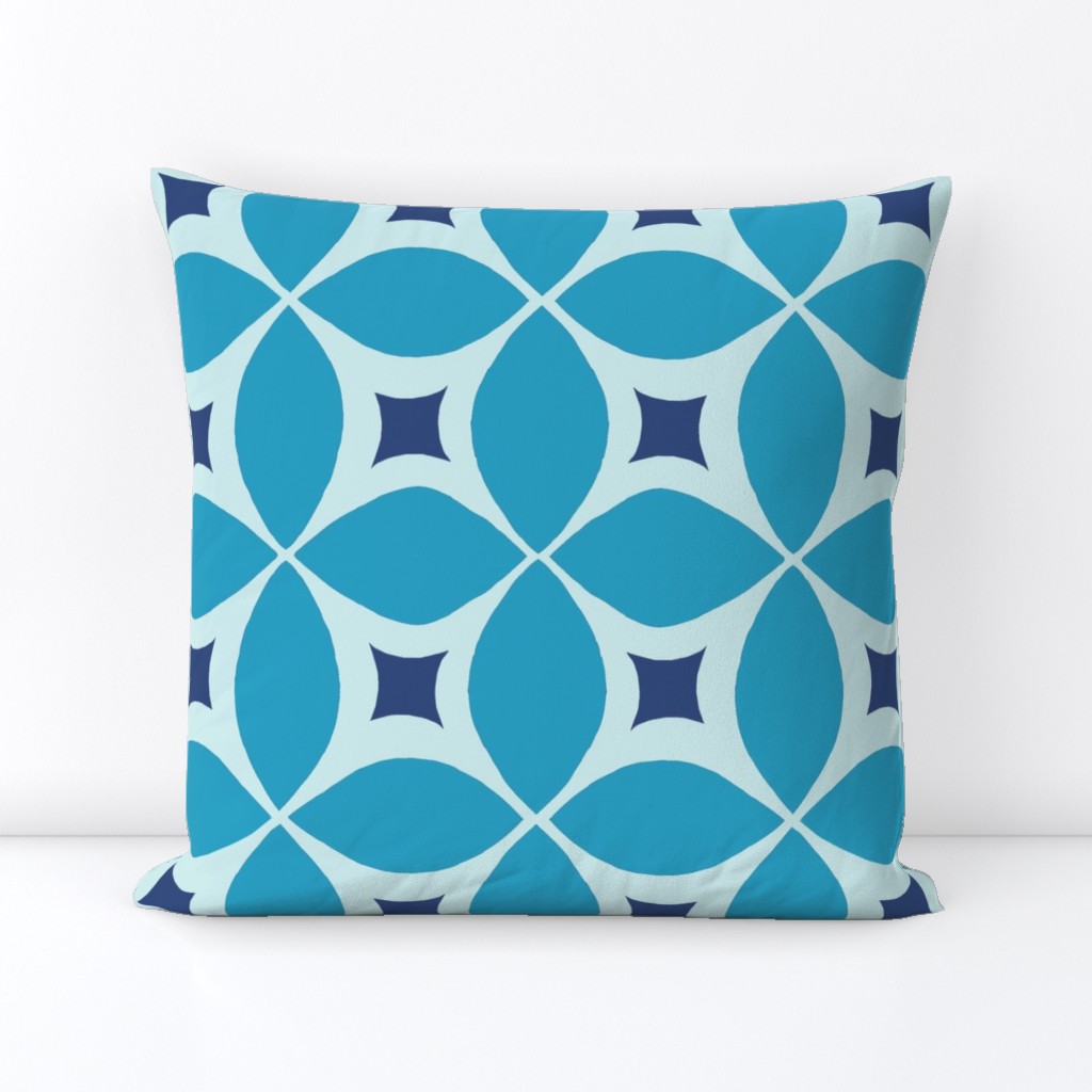 Mid century Modern blue geometric large  pattern with retro starburst