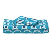 Mid century Modern blue geometric large  pattern with retro starburst