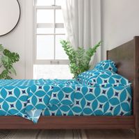 Mid century Modern blue geometric large  pattern with retro starburst