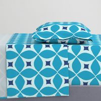 Mid century Modern blue geometric large  pattern with retro starburst