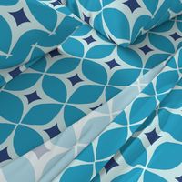 Mid century Modern blue geometric large  pattern with retro starburst