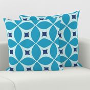 Mid century Modern blue geometric large  pattern with retro starburst