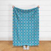 Mid century Modern blue geometric large  pattern with retro starburst