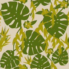 Tropical Jungle - Taupe & Green