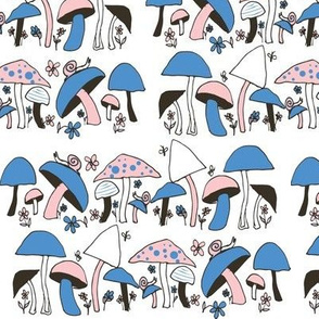 Mushrooms in Wonderland Pinks and Blue