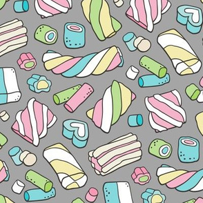 Marshmallows Candy Food on Grey