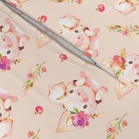 Miss Piglet - Baby Girl Pig with Flowers & Apples (blush) - LARGER Scale