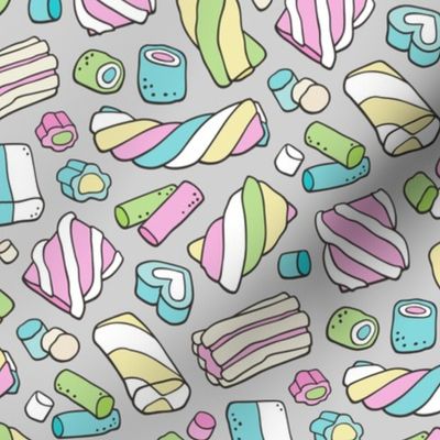 Marshmallows Candy Food on Light Grey