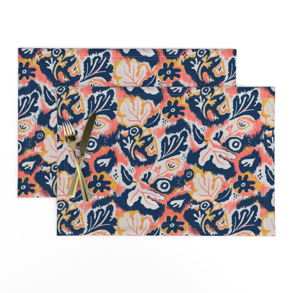 Floral Ikat Yellow Blue Coral