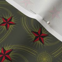 ★ NAUTICAL STAR TATTOO ★ Dark Olive, Green & Red / Collection : Rockabilly Style - Retro 50s Prints