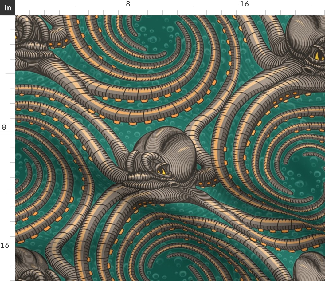 ★ KRAKEN ' ROLL ★ Green - Jumbo Scale / Collection : Kraken ' Roll – Steampunk Octopus Print