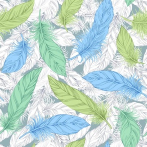 Feathers Blue Green White