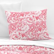 Monochrome Pink Red Roses Linen Texture Home Decor Damask