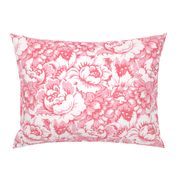 Monochrome Pink Red Roses Linen Texture Home Decor Damask