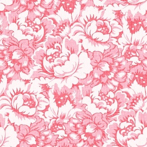 Monochrome Pink Red Roses Linen Texture Home Decor Damask