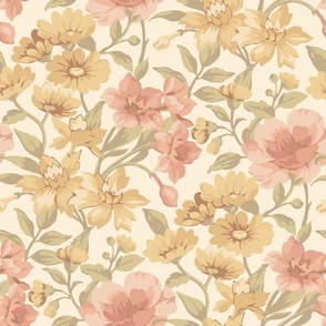 Spring Floral Ochre Peach Olive Green
