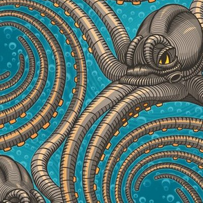 ★ KRAKEN ' ROLL ★ Teal - Large Scale / Collection : Kraken ' Roll – Steampunk Octopus Print