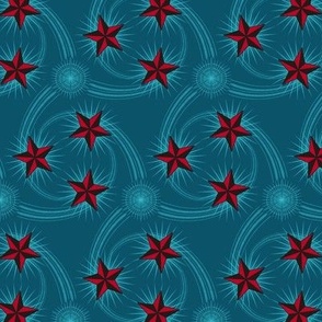 ★ NAUTICAL STAR TATTOO ★ Dark teal & Red / Collection : Rockabilly Style - Retro 50s Prints