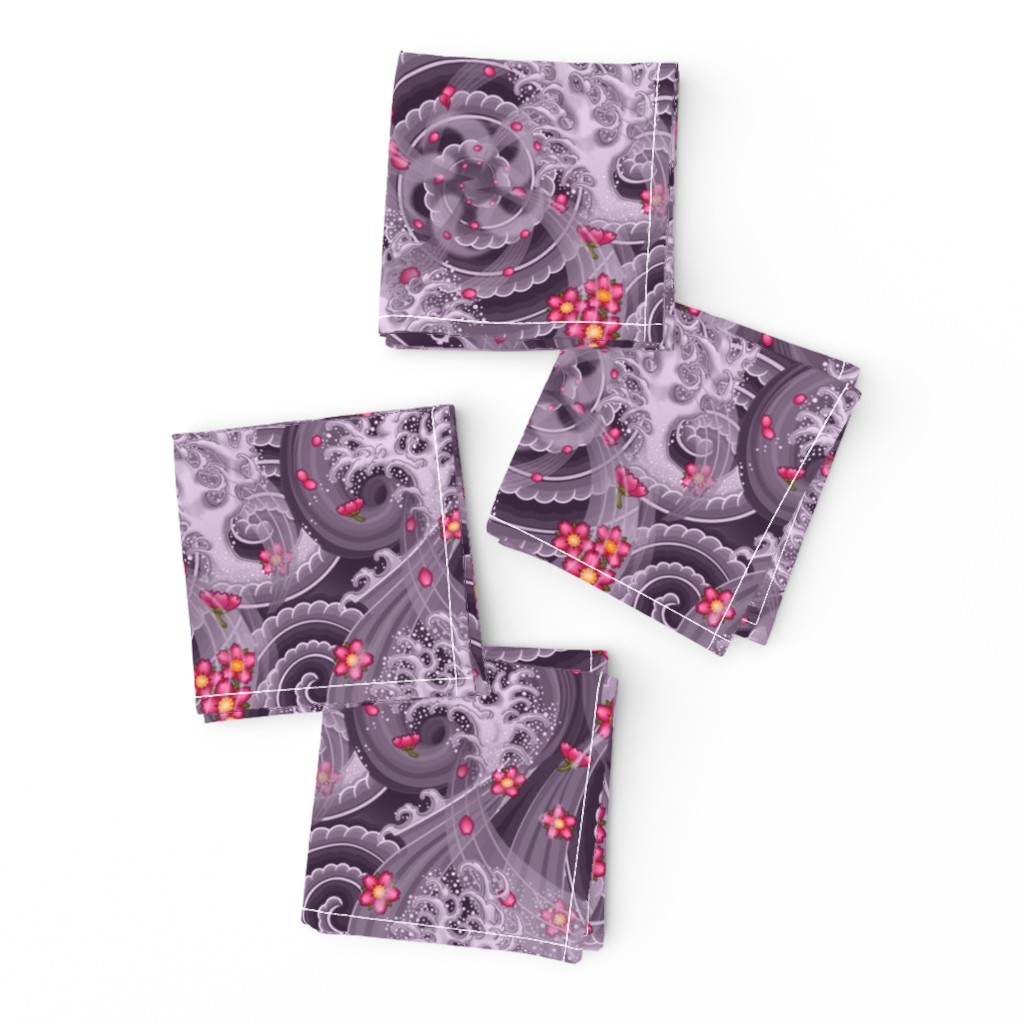★ SAKURA ★ Pink Cherry Blossom Japanese Tattoo / Purple Background - Small Scale / Collection : Irezumi - Japanese Tattoo Prints