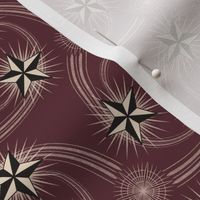 ★ NAUTICAL STAR TATTOO ★ Black and White on Burgundy / Collection : Rockabilly Style - Retro 50s Prints