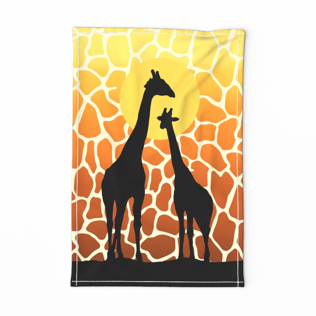 Giraffe Couple at Sunset Tea Towel