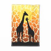 Giraffe Couple at Sunset Tea Towel