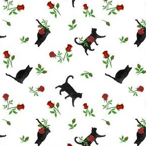 Mini black cats and red roses