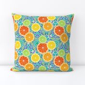 Pop Art Citrus Cottage Core Blue Green Kaleidoscope Background Small Scale