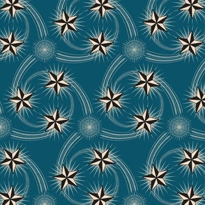 ★ NAUTICAL STAR TATTOO ★ Black and White on Dark Teal / Collection : Rockabilly Style - Retro 50s Prints