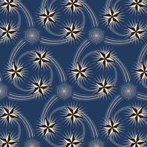 ★ NAUTICAL STAR TATTOO ★ Black and White on Navy Blue / Collection : Rockabilly Style - Retro 50s Prints