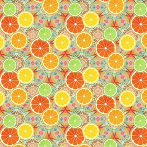 Pop Art Citrus Green Orange Kaleidoscope Background Small Scale