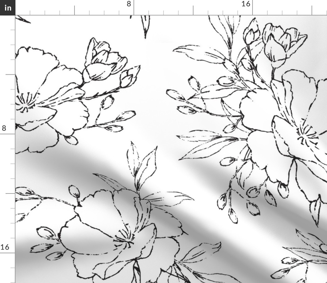 Hand Sketched Floral in black on white - Extra large Scale