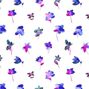 Little flowers in blue and pink || watercolor