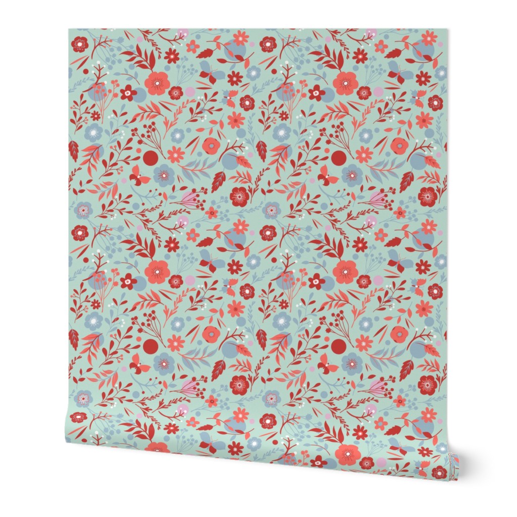 summer meadow | coral, red and blue