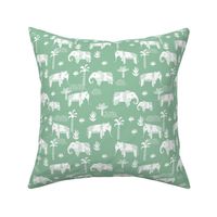 elephant jungle fabric - tropical elephant fabric, elephant palms, tropical fabric - palm trees -  mint