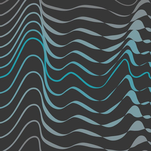 Wave hello - teal and gray organic waves on anthracite