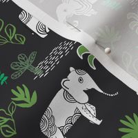 elephant jungle fabric - tropical elephant fabric, elephant palms, tropical fabric - palm trees -  dark