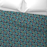 border collie camping dog fabric - border collie fabric, hiking fabric, outdoors dog fabric - blue