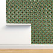 border collie camping dog fabric - border collie fabric, hiking fabric, outdoors dog fabric -  green