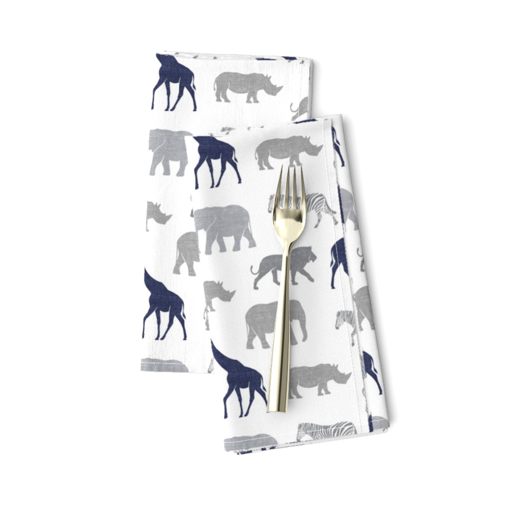 Safari animals - elephant, giraffe, rhino, zebra (navy & grey) C19BS