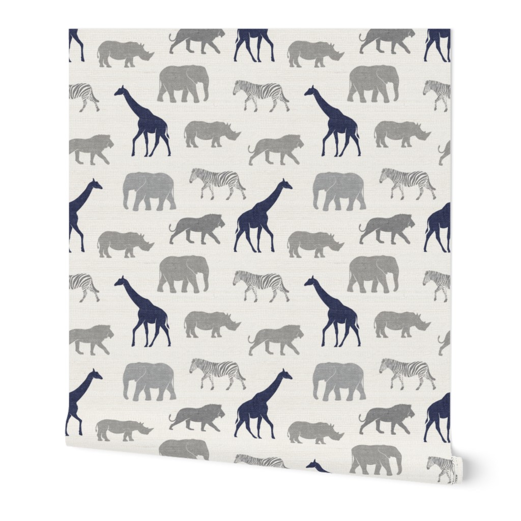 Safari animals - elephant, giraffe, rhino, zebra (navy & grey) C19BS