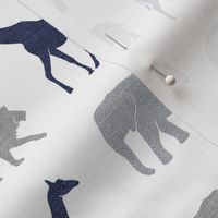 Safari animals - elephant, giraffe, rhino, zebra (navy & grey) C19BS