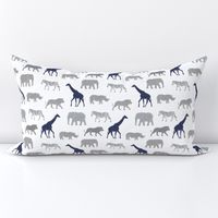 Safari animals - elephant, giraffe, rhino, zebra (navy & grey) C19BS