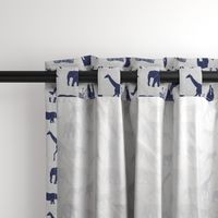 Safari animals - elephant, giraffe, rhino, zebra (navy on grey) C19BS