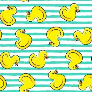 rubber duck toss - bath time toy - yellow ducks - teal stripes LAD19