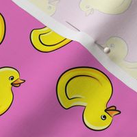 rubber duck toss - bath time toy - yellow ducks - dark pink LAD19